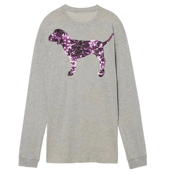 PINK Purple Bling Long Sleeve Grey Campus Tee - Picture 4 of 12